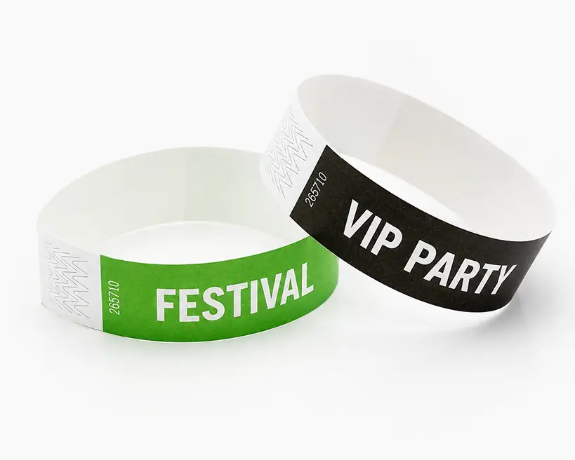Paper wristbands with white print