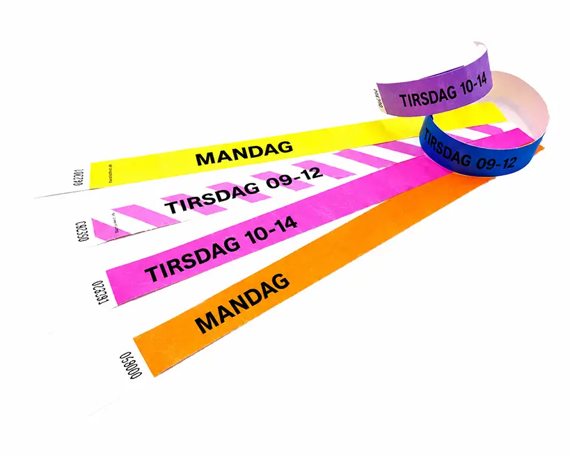 Paper wristbands with text