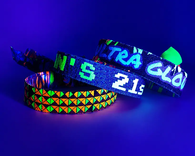 festival wristbands with a glow-in-the-dark effect